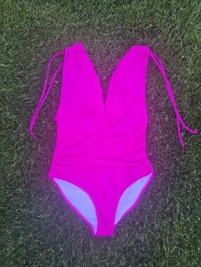 Hot Pink Deep V One-Piece Swimsuit